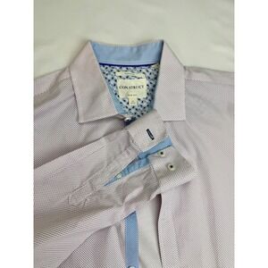 Con.Struct Slim Fit Dress Shirt Mens 17 34-35 White Red Blue Micro Dot Stretch
